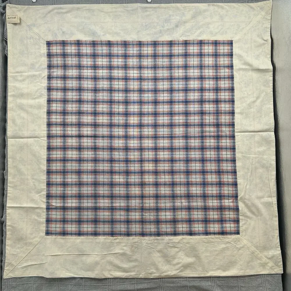 April Cornell Cotton Tablecloth 4ft Square Plaid Floral Blue Purple Cottage Core